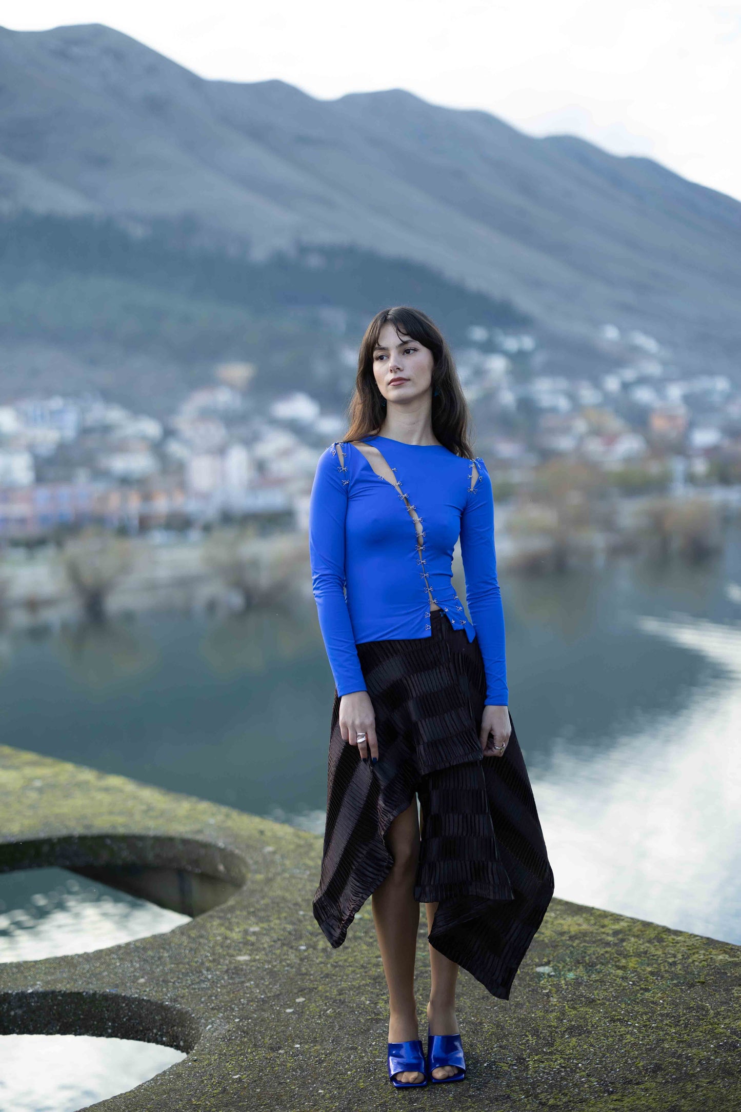 Wrapped Asymmetric Pleated Skirt