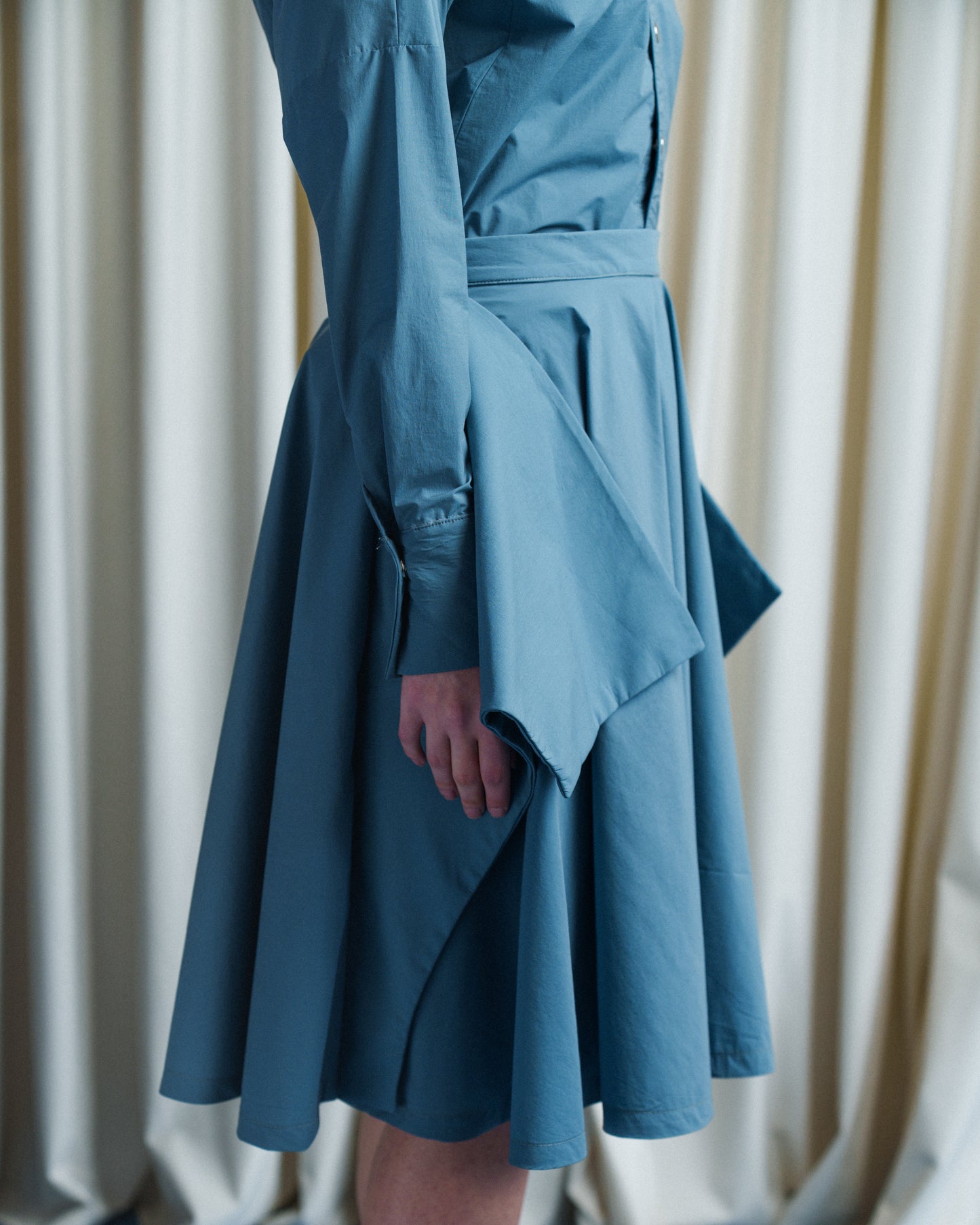 Steel Blue Draped Panel Skirt