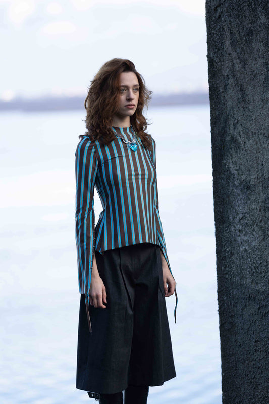 Hook and Eye Pinstripe Top