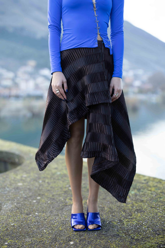 Wrapped Asymmetric  Pleated Skirt